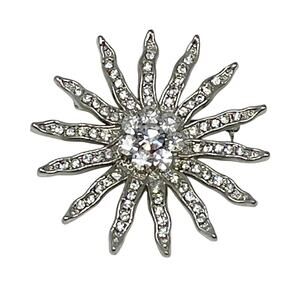 Vintage Silver Tone Starburst Brooch Crystal Rhinestone Unmarked 2" Celestial